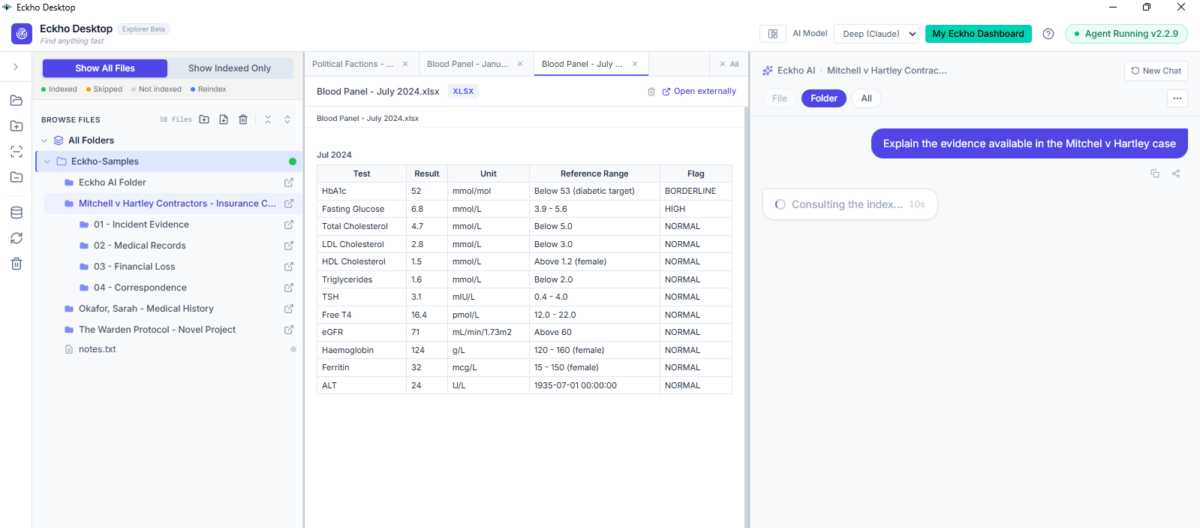 Eckho Desktop — interrogate your own files for answers
