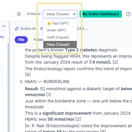 Choosing the AI level to use for a task in Eckho Desktop