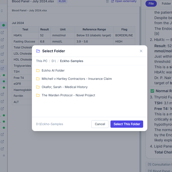 Eckho Desktop — select your folder to begin