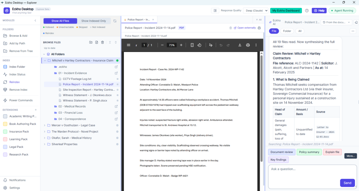 Eckho Desktop — full application view with file open