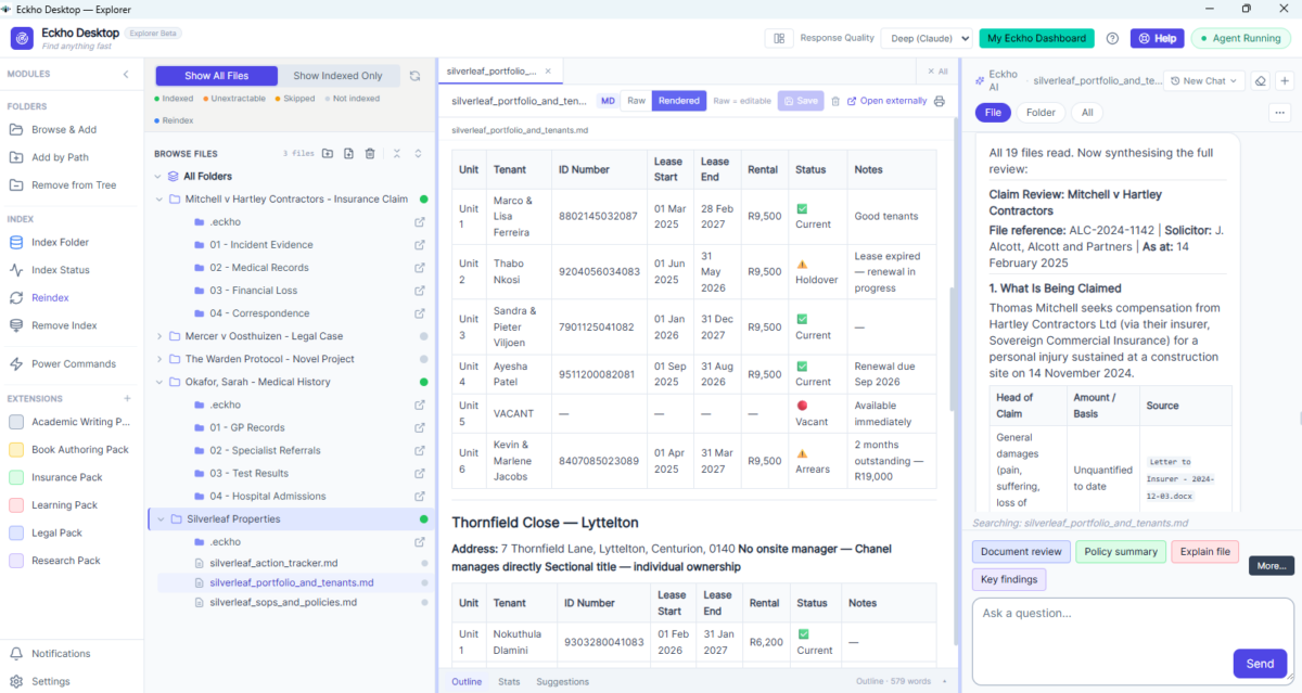 Eckho Desktop — a document open in Eckho
