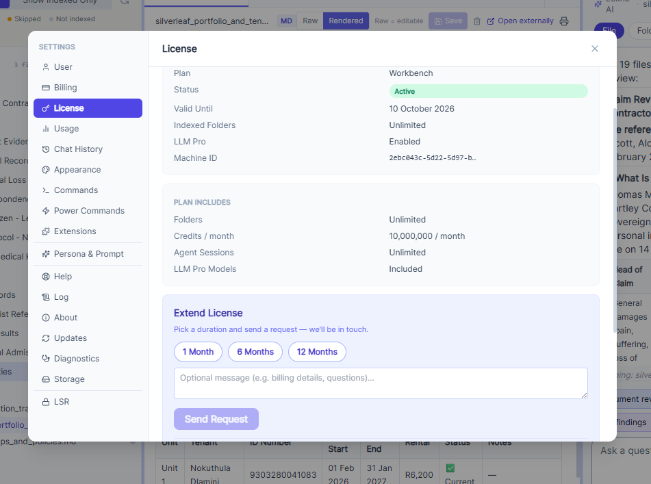 Eckho Desktop — licence screen showing pack activation